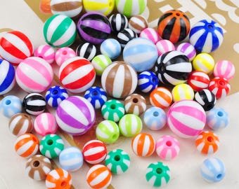 Mixed Acryl gestreifte Perlen, gestreifte Gumball Bubblegum Perlen, 12 mm, 20 mm, Charme Perlen für Schlüsselbund, lose Perlen für Schmuck machen DIY Zubehör