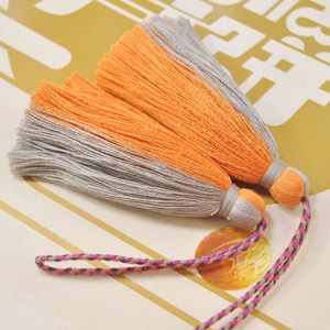 Borla grande de algodón, 2Pcs, borlas Mala hechas a mano, borla gris beige y naranja, borla con cuerda, Boho, proveedor de borlas, fabricación de borlas DIY-VC15 #