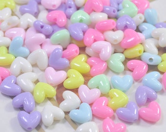 Heart Beads,11x9mm Heart Beads, Acrylic or Resin Beads,Mixed Color beads,Pastel Heart Beads,150 pcs set