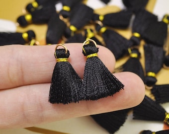 Small Silk Tassel,20pcs 0.9" Black Mini Tassels,earring tassels,tassel accessories,tassel pendant charm,DIY Craft Supplies