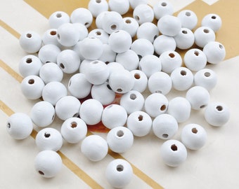 150Pcs White wood beads,10mm Round wooden beads, Spacer bead,Loose beads,Hand Made,Jewelry Supplies