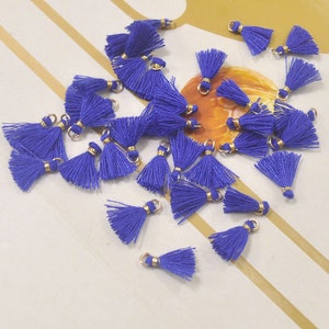 Handmade Cotton Tassel Craft Supply,10Pcs 0.5” Royal Blue cotton tassels,Mini cotton tassel,Tiny cotton tassel,with gold jumpring,VC06#