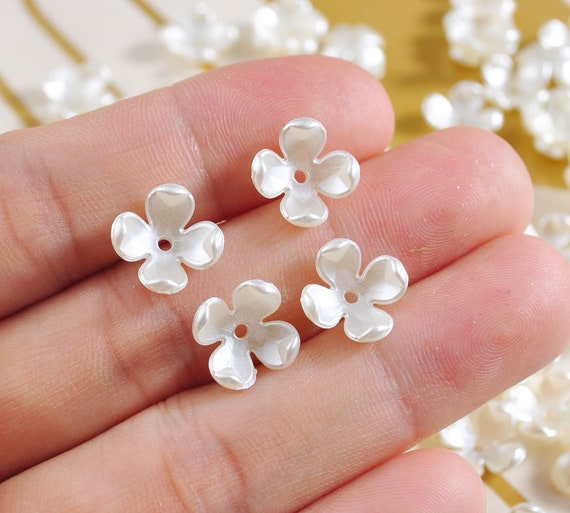 100Pcs/200Pcs White Flower,Flower beads,Acrylic Ribbon Flower Beads,ABS  Pearl White Flower, Jewelry Supply,10mm
