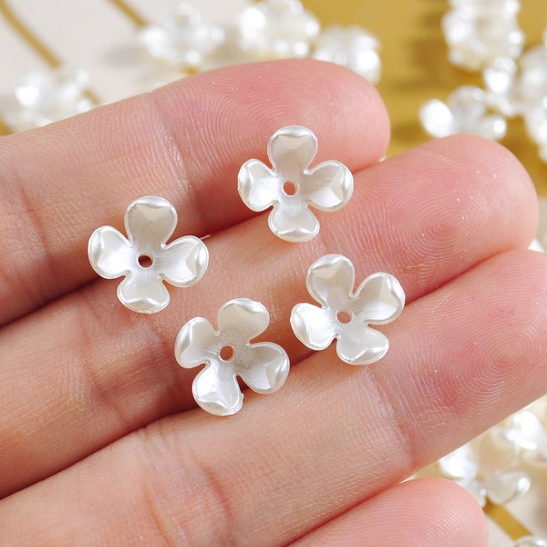 100Pcs/200Pcs White Flower,Flower beads,Acrylic Ribbon Flower Beads,ABS Pearl White Flower, Jewelry Supply,10mm