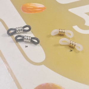 Rubber parts with Adjustable Gold/Silver Beads,Black/White Rubber Ends,Rubber Ends for eyeglass holder,5 Pairs of Rubber Grips --21x4mm