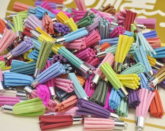 50pcs 35mm small Faux Suede Leather Tassel,Tassel Necklace Tassel Earring Fringe Tassel with Copper Silver Caps Cell Phone Straps/DIY Charms