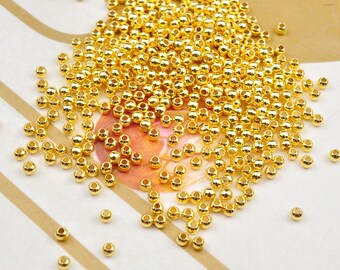 Perles rondes plaquées or véritable 18 carats, perle en or 18 carats de 2,5 mm, breloques perles d'espacement, collier bracelet de perles rondes en laiton pour la fabrication de bijoux à faire soi-même