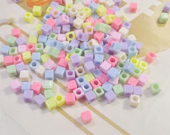 white alphabet plastic cubes 6mm 100 pcs assortic color plastic cubic beads