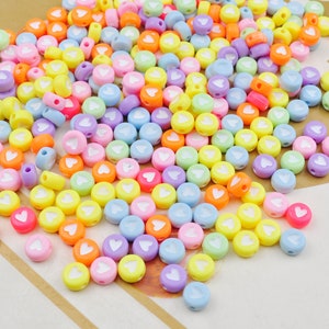 200 Round Heart Beads, 7mm，Acrylic Candy Beads with Colored Hearts,Plastic Heart Beads,Acrylic Heart Beads for Necklace Bracelet DIY Jewelry
