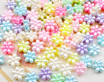 Cuentas de flores, cuentas de flores de 10 mm, cuentas acrílicas o de resina, cuentas de colores mixtos, cuentas de flores de ABS en tonos pastel, juego de 150 piezas
