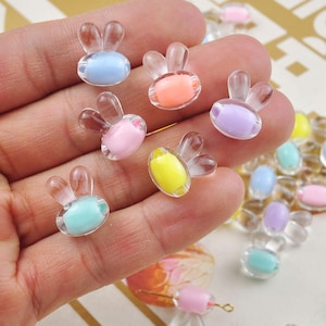 50 perles de lapin en acrylique, perles de lapin multicolores, lapins de couleur pastel, accessoires pour bracelet de Pâques, fabrication de bracelets - 16 x 12 mm