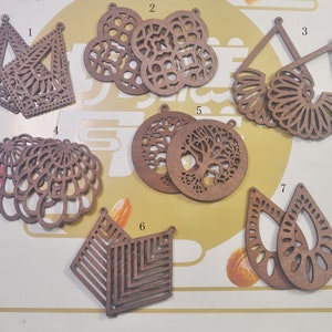 16Pcs Brown Filigree Teardrop Earring Wood Dangle/Brown wood Earrings/ Wooden Charm/Pendant