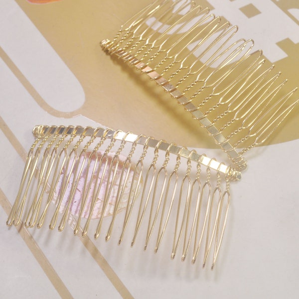 4,6,10,30,50Pcs KC Gold Plated Wire Metal Hair Combs,Metal veil comb,Hair Combs with 20 Teeth,Hair Comb Blank，DIY Hair Accessory,75x37mm