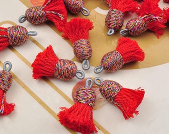 Cordon de serrage en coton mélangé à pompons de haute qualité, Glands en coton torsadés rouges, Glands courts et épais, Bohème, Ethnique, Glands pour boucle d'oreille/collier/bracelet