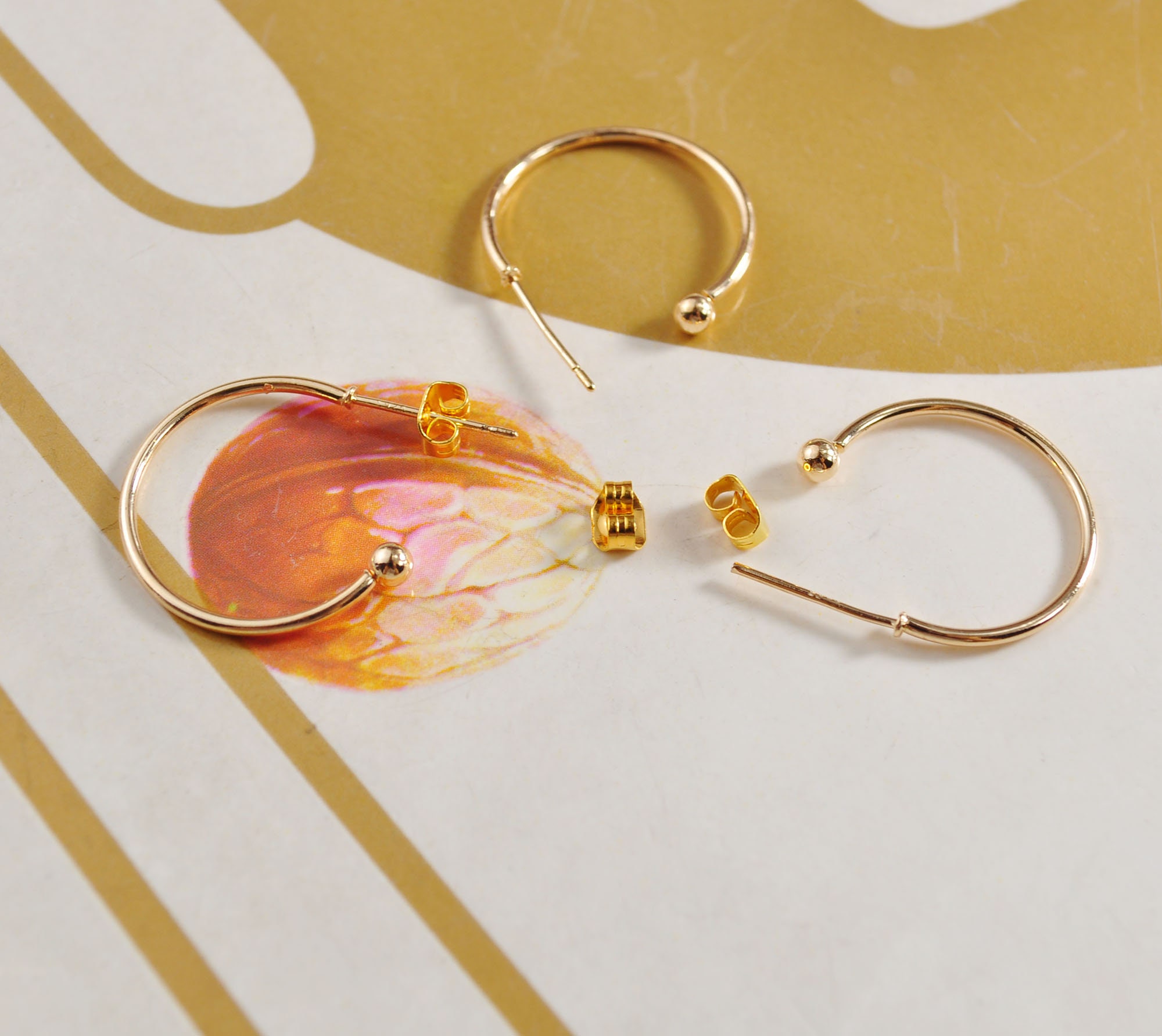20-100pcs KC Gold Ball End Earrings，ball End Open Hoop