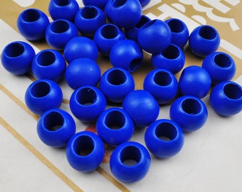 Wholesale Royal Blue Natural Wood Round Loose Beads,20/50 Round Wooden Beads Eco-Friendly 20mm Beads,10mm Hole,Jewelry DIY Wood Crafts