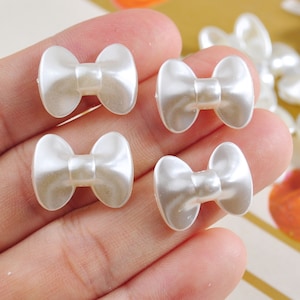 50Pcs/100Pcs/200Pcs White Bows,bow beads,Acrylic Ribbon Bow Beads,ABS Pearl White bow,White Bows Flatback Cabochons,Jewelry Supply,20x15mm