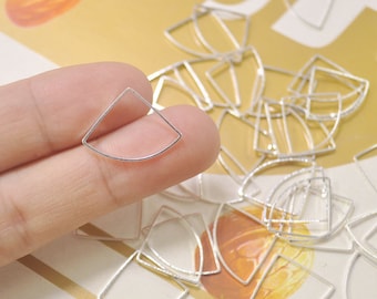 50pc Silver Charms Findings,cut brass tube outline charm in fan shape quarter circle,Connector,Triangle Pendant - 20x15mm--VC4368#