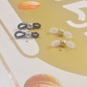 Rubber parts with Adjustable Gold/Silver Beads,Black/White Rubber Ends,Rubber Ends for eyeglass holder,5 Pairs of Rubber Grips --21x4mm