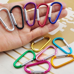 Clip en forma de D, 3 piezas Mosquetón de gancho de aluminio Llavero en forma de D Clip Llavero Clip de mochila Llavero de coche Lindo dije para bolso en forma de D, 24x46 mm