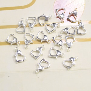 50Pcs Silver Plated Heart Lobster Clasps / Claw Clasp / Lobster Clasps / 8x12mm / Metal Clasps Necklace or Bracelet Making Supplies