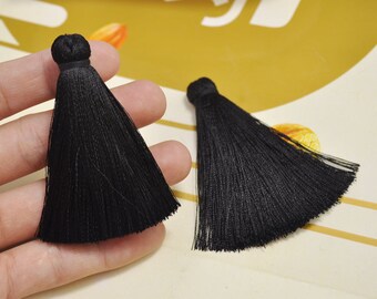 10pcs Black Silk Tassels,Necklace Tassel,Earring Tassels,silky fringes tassel,Keychain tassel,Extra Thick tassel,Wholesale 65mm