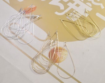 100 pcs Silver/Gold/KC Gold Color Teardrop Earring Components, Openable Earwire Teardrop Earring Hoops, Earring Findings,52x25mm