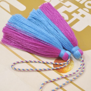 Large Cotton Tassel,2Pcs,Handmade Mala Tassels,Plum purple & Sky blue tassel,Tassel with Rope,Boho,Tassel Supplier,DIY Tassel Making-VC11#