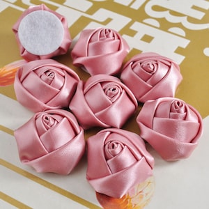 2-50 Cameo Satin Roses,Flat Back Satin Ribbon Rose Flower，wedding bouquets，Brooch Bouquets,Hair Accessories,Handmade Rolled Rosettes,3.5cm