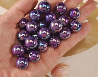 Shiny AB Plated Acrylic Beads,Purple Round Gumball Bubblegum Beads,16mm,Charm Beads for Keychain,Loose Beads For Jewelry Making DIY Findings