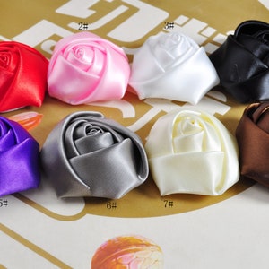 8 Colors,4.5cm Satin Roses,Flat Back Satin Ribbon Rose Flower，wedding bouquets，Brooch Bouquets,Hair Accessories,Handmade Rolled Rosettes