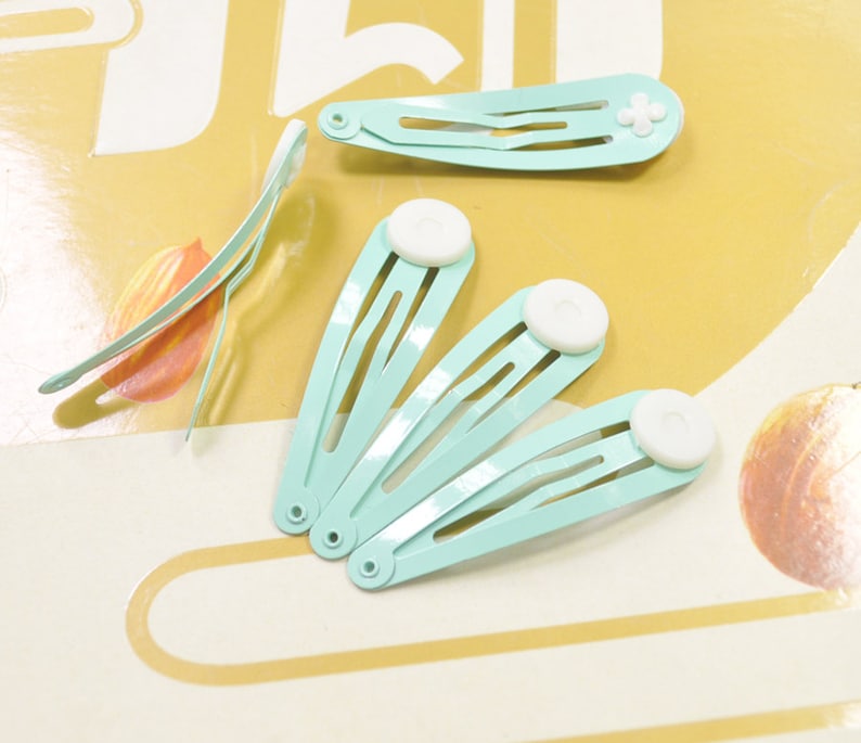 50 mm 2 50pcs Blank Barrette Snap Clips with Glue PadsLight green Hair ClipTear Drop Clip