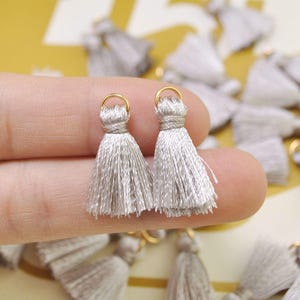Small Silk Tassel,20pcs 0.9&quot; Silver Gray Mini Tassels,earring tassels,tassel accessories,tassel pendant charm,DIY Craft Supplies
