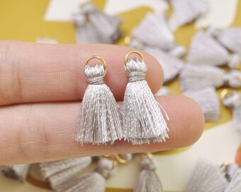 Small Silk Tassel,20pcs 0.9" Silver Gray Mini Tassels,earring tassels,tassel accessories,tassel pendant charm,DIY Craft Supplies
