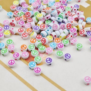 200 Round Peace sign Beads, 7mm，Acrylic Mixed Peace sign Beads ，Plastic Peace sign Beads,Peace sign Beads for Necklace Bracelet DIY Jewelry
