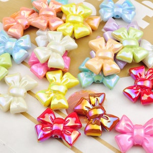 10Pcs Mixed Bowknot Shaped Acrylic Beads,Pearlescent Charm Beads,Bubblegum Beads,Bow Bead for Keychain，Pen,beading, craft, jewelry, supplies