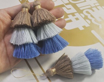 5Pcs Handmade Cotton Tassel,Tiered Tassels Bohemian Tassels,Ombre Tassels,Three Tier Jewelry Tassels,Triple Fringe Jewelry Pendants,SCB04#