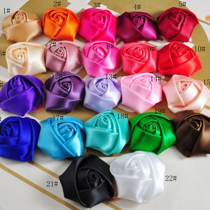 36 Colors,2-50Pcs Satin Roses,Flat Back Satin Ribbon Rose Flower，wedding bouquets，Brooch Bouquets,Hair Accessories,Handmade Rolled Rosettes