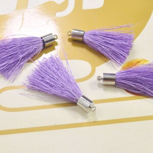 45mm tassel charm,Violet silk tassel pendant,20 silky tassels with silver cap,earring tassel,keychain tassel,necklace tassel--VC3775