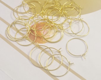 50/200 pezzi di orecchini a cerchio in oro, orecchini a cerchio placcati in oro da 20 mm, orecchini a cerchio fai da te, componenti per orecchini, anelli con ciondolo a forma di vino placcati in oro