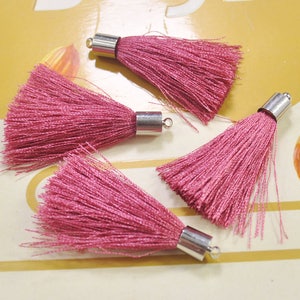 45mm tassel charm,Light roseo silk tassel pendant,20 silky tassels with silver cap,earring tassel,keychain tassel,necklace tassel--VC3790