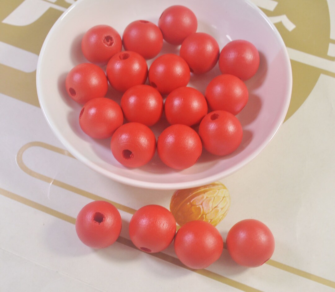 50pcs Red Wooden Beads,20mm Round Wood Beads,diy Necklace Bracelet