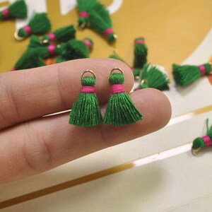20pcs 1.5cm Cotton tassel,Mini Tassels,Tiny Mini tassels,Green tassel,Bracelet/ Earring Charms,Gold Jump ring,Tassel for Jewelry,VH25