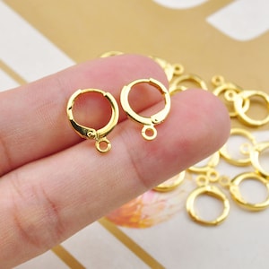20 18K Gold Plated Leverback Hook with Open Ring, Round leverback earwire,18K Gold brass Earrings, Ear Hoops,Jewelry findings bulk wholesale
