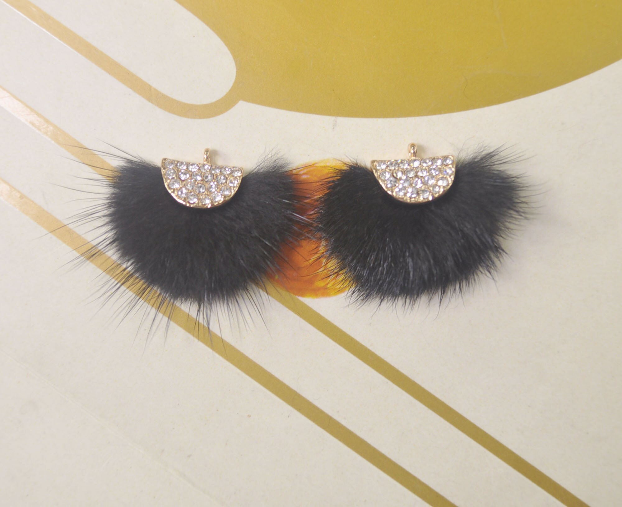 お気にいる Black - 4PCS Fur Pom Mink Faux Rhinestone, With Shape Fan アクセサリー