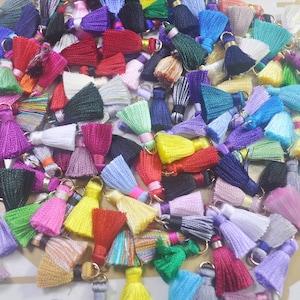 Colorful tassels,Mini Tassels Charm,20mm Silk Tassels with Gold Plated Ring ,10 Pcs of Tassel Pendants,Small silk Tassel for Jewelry Making