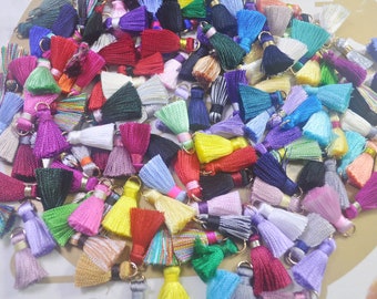 Colorful tassels,Mini Tassels Charm,20mm Silk Tassels with Gold Plated Ring ,10 Pcs of Tassel Pendants,Small silk Tassel for Jewelry Making