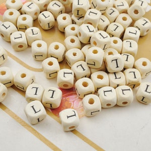 20-200 de cuentas cuadradas del alfabeto de letras de madera de letras L, cuentas de alfabeto de letras de madera natural de 10 mm, cuentas espaciadoras, accesorios para hacer joyas diy