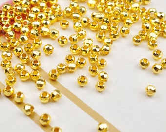 50Pcs 18k Gold 4mm Gold Handmade Faceted Round Beads, 18k Gold Beads. 18k Spacer Beads,round cut beads for jewelry making Light weight