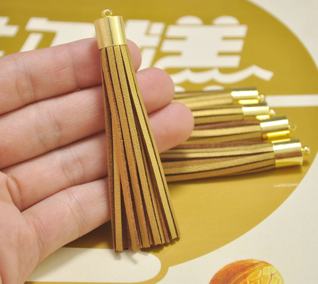 10pcs 80mm Gold Tassel Keychain Pendant,gold Cap,faux Leather Tassel,fringe Tassels,suede